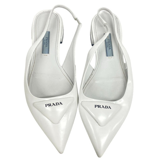PRADA pumps leather Ivory Triangle logo Women 35 Used Authentic