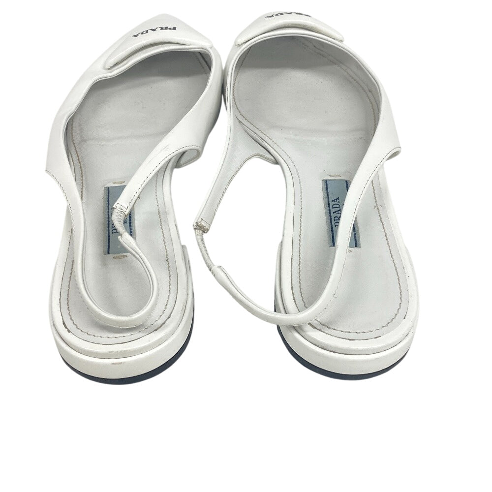 PRADA pumps leather Ivory Triangle logo Women 35 Used Authentic