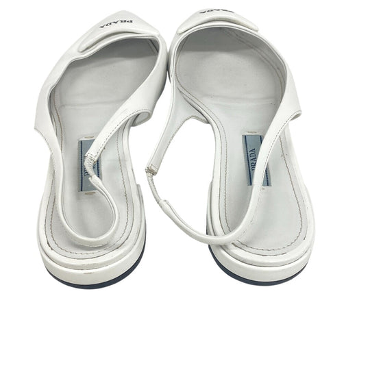 PRADA pumps leather Ivory Triangle logo Women 35 Used Authentic