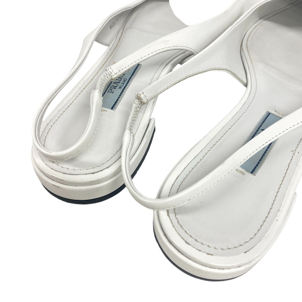 PRADA pumps leather Ivory Triangle logo Women 35 Used Authentic