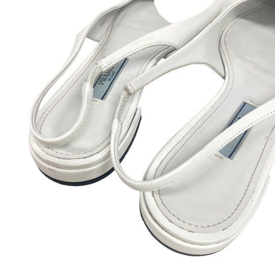 PRADA pumps leather Ivory Triangle logo Women 35 Used Authentic