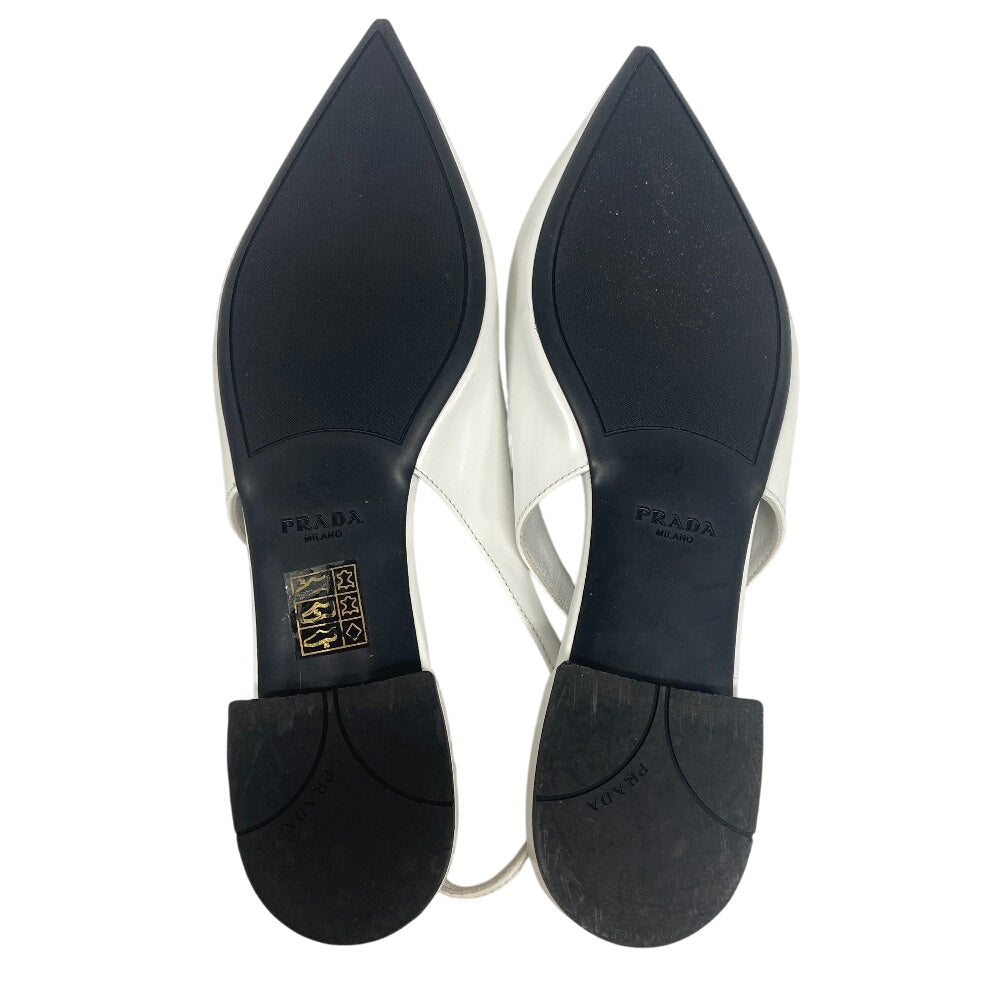 PRADA pumps leather Ivory Triangle logo Women 35 Used Authentic