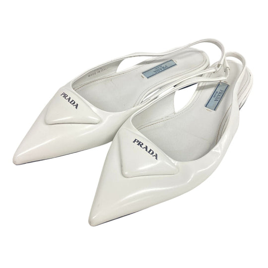 PRADA pumps leather Ivory Triangle logo Women 35 Used Authentic