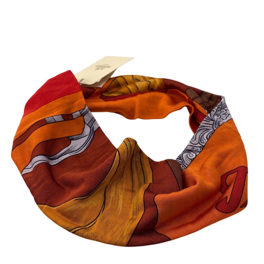 HERMES hair accessory silk Orange hair band Women Used Authentic