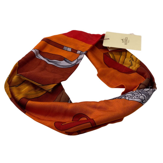 HERMES hair accessory silk Orange hair band Women Used Authentic