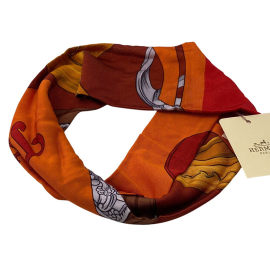 HERMES hair accessory silk Orange hair band Women Used Authentic