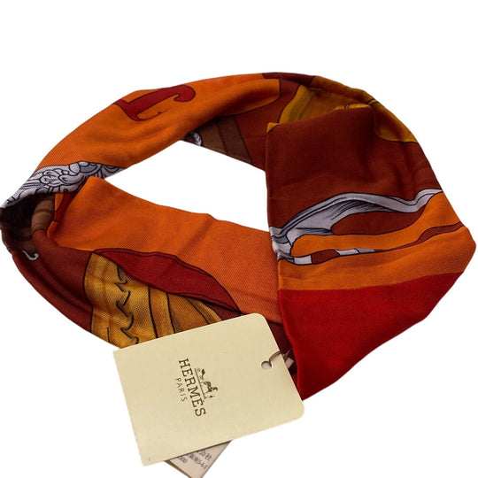 HERMES hair accessory silk Orange hair band Women Used Authentic