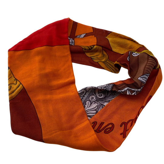 HERMES hair accessory silk Orange hair band Women Used Authentic