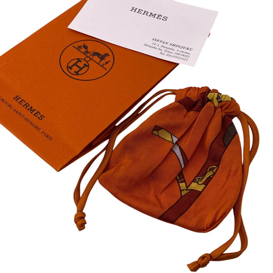 HERMES hair accessory silk Orange hair band Women Used Authentic