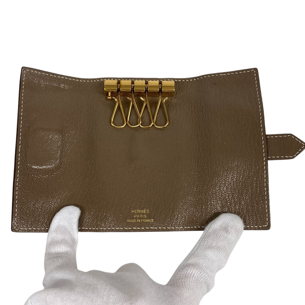 HERMES Key case Key holder  leather beige Etope 4-key case Key holder unisex(Unisex) Used Authentic