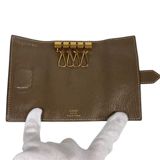 HERMES Key case Key holder  leather beige Etope 4-key case Key holder unisex(Unisex) Used Authentic