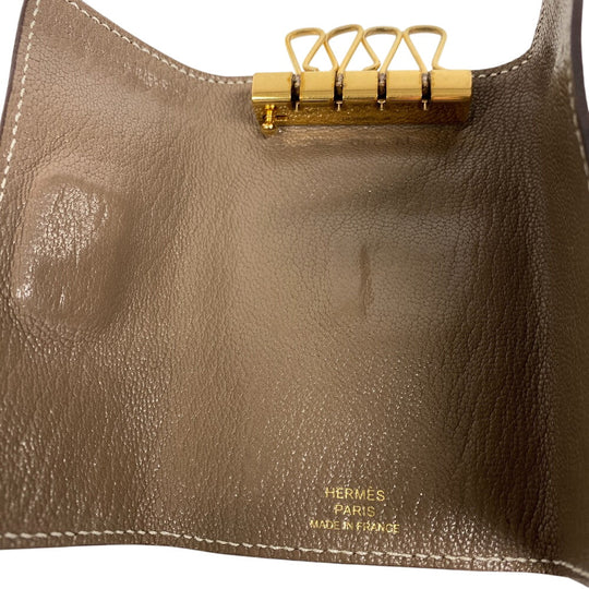 HERMES Key case Key holder  leather beige Etope 4-key case Key holder unisex(Unisex) Used Authentic