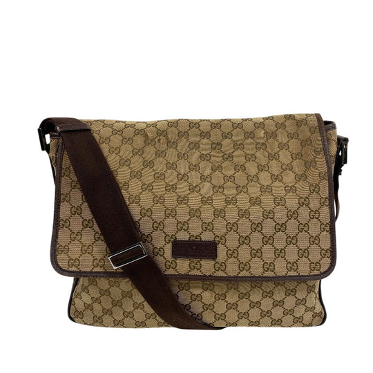 GUCCI Shoulder Bag GG canvas, leather Brown GG canvas Messenger unisex(Unisex) Used Authentic