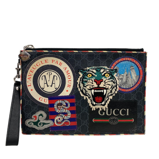 GUCCI Clutch bag PVC black GG Supreme unisex(Unisex) Used Authentic