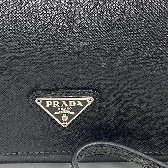 PRADA business bag leather black Sapphire Triangle Plate mens Used Authentic