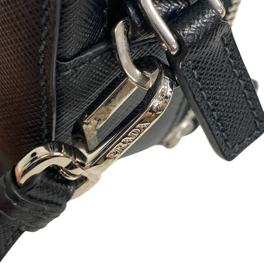 PRADA business bag leather black Sapphire Triangle Plate mens Used Authentic