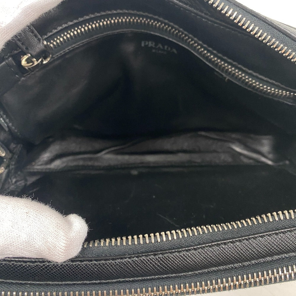 PRADA business bag leather black Sapphire Triangle Plate mens Used Authentic