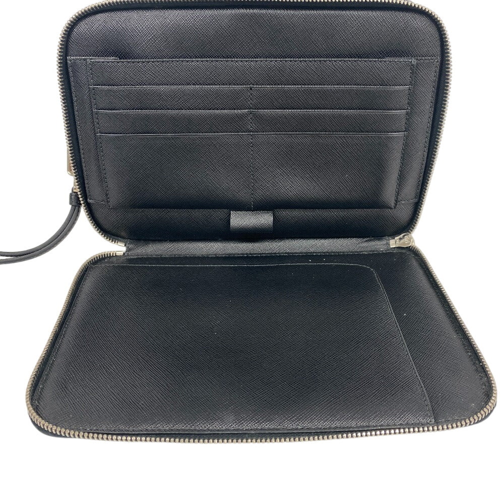 PRADA business bag leather black Sapphire Triangle Plate mens Used Authentic
