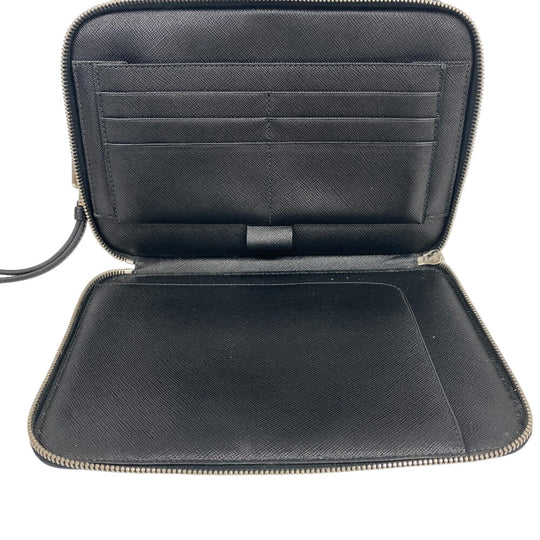 PRADA business bag leather black Sapphire Triangle Plate mens Used Authentic