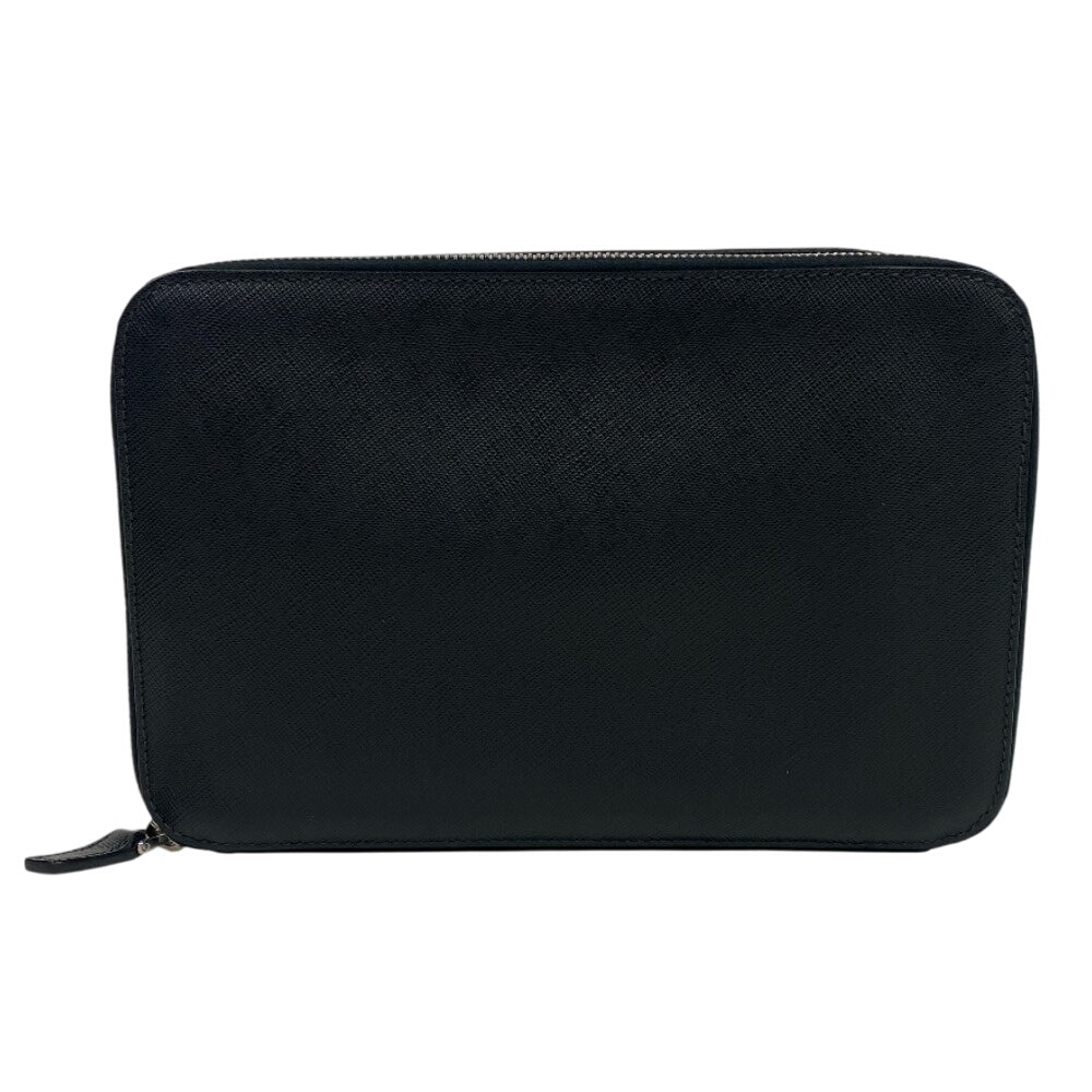 PRADA business bag leather black Sapphire Triangle Plate mens Used Authentic