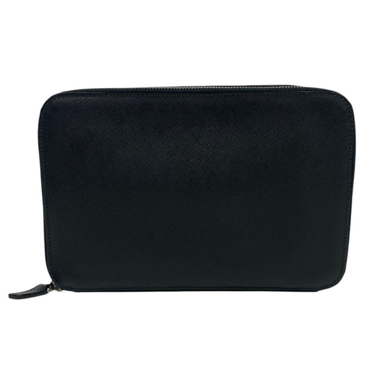 PRADA business bag leather black Sapphire Triangle Plate mens Used Authentic