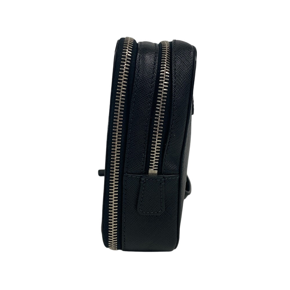 PRADA business bag leather black Sapphire Triangle Plate mens Used Authentic