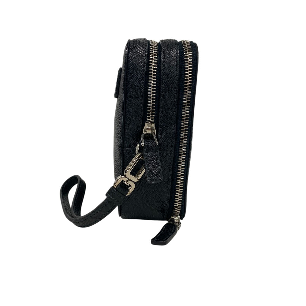 PRADA business bag leather black Sapphire Triangle Plate mens Used Authentic