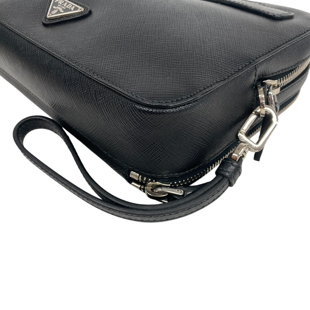 PRADA business bag leather black Sapphire Triangle Plate mens Used Authentic