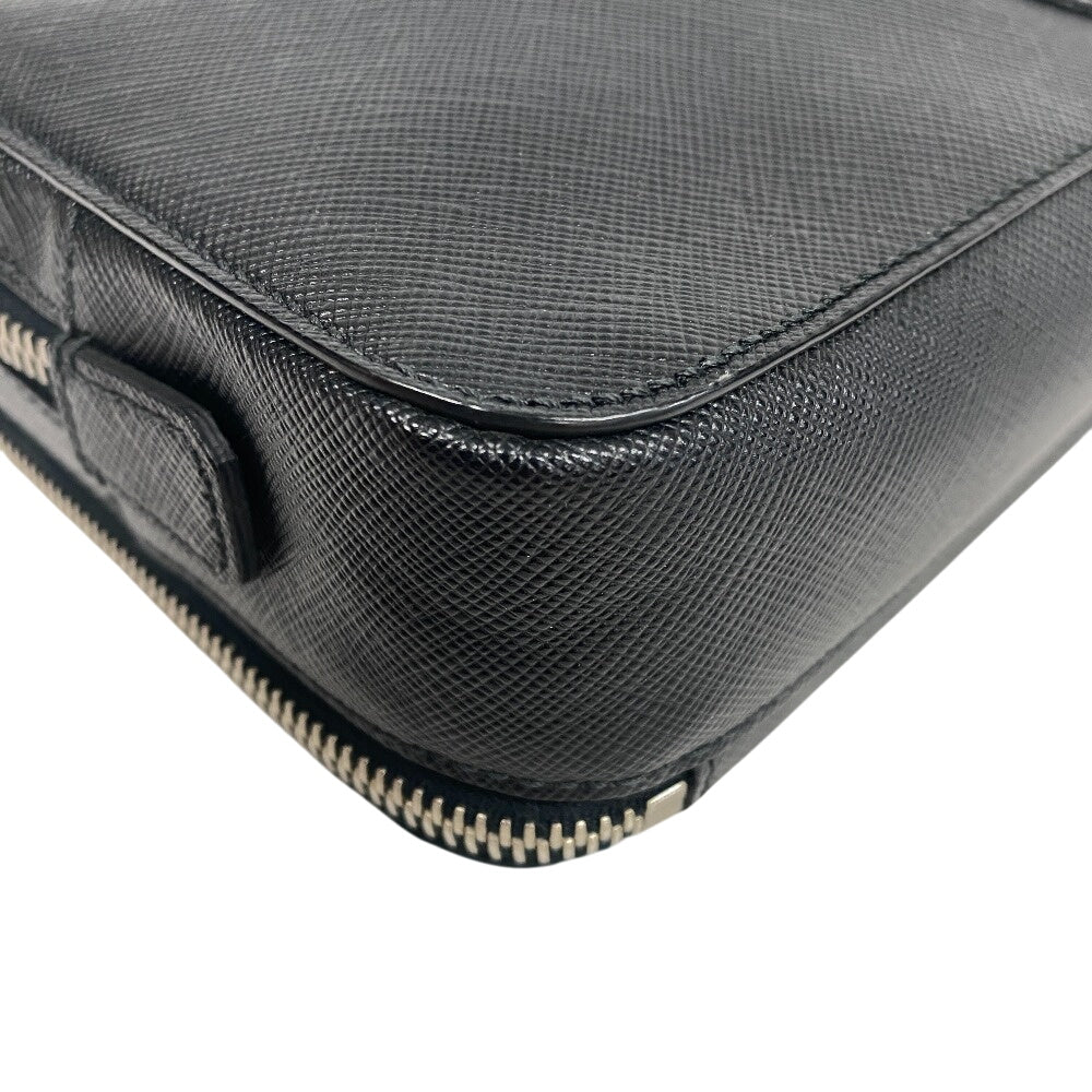 PRADA business bag leather black Sapphire Triangle Plate mens Used Authentic