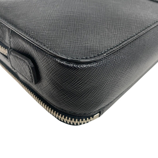PRADA business bag leather black Sapphire Triangle Plate mens Used Authentic