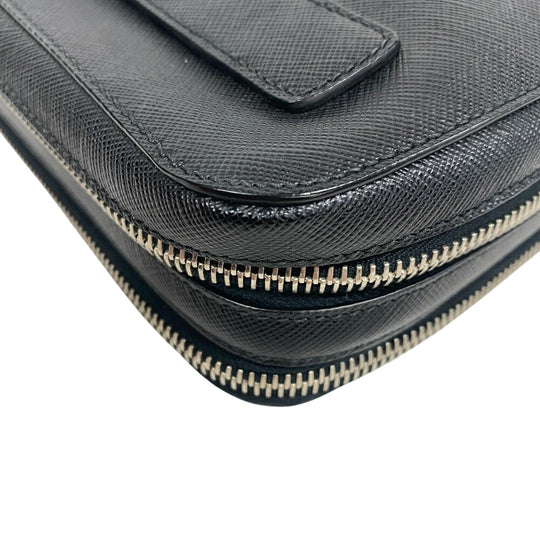 PRADA business bag leather black Sapphire Triangle Plate mens Used Authentic