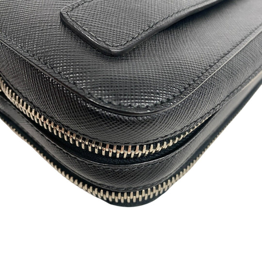 PRADA business bag leather black Sapphire Triangle Plate mens Used Authentic