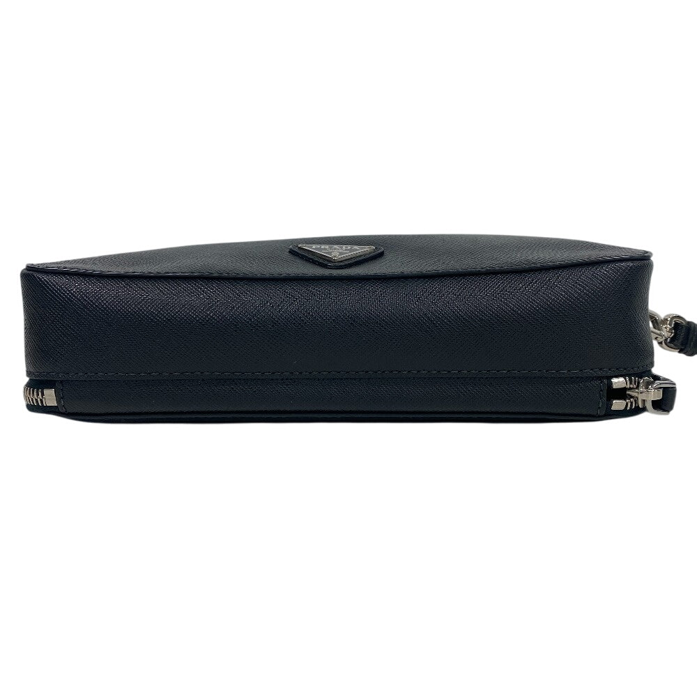 PRADA business bag leather black Sapphire Triangle Plate mens Used Authentic