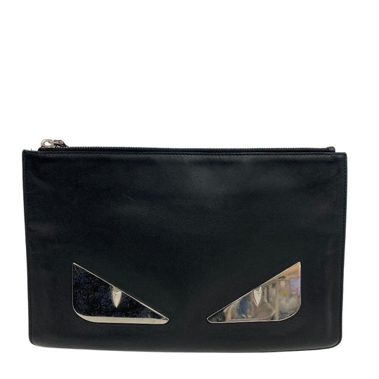FENDI Clutch bag leather black monster mens Used Authentic