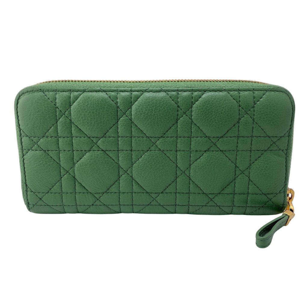 Dior Long Wallet Purse 33-MA-0242 leather green dior caro Round zip wallet Women Used Authentic