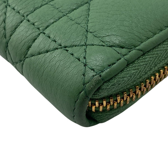 Dior Long Wallet Purse 33-MA-0242 leather green dior caro Round zip wallet Women Used Authentic