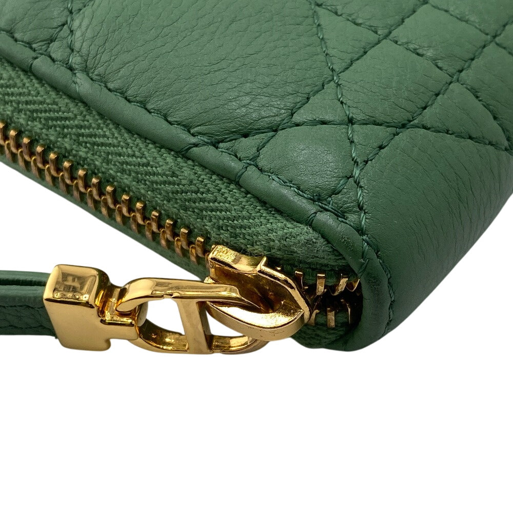 Dior Long Wallet Purse 33-MA-0242 leather green dior caro Round zip wallet Women Used Authentic