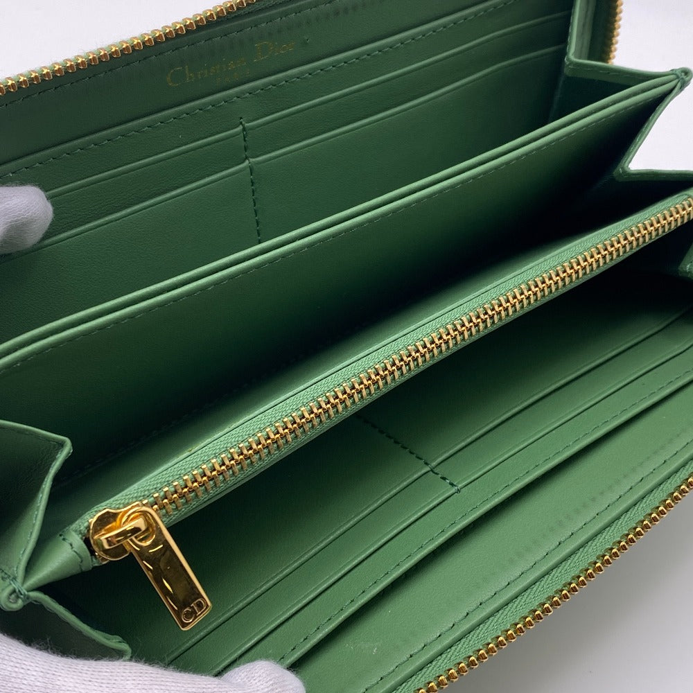 Dior Long Wallet Purse 33-MA-0242 leather green dior caro Round zip wallet Women Used Authentic