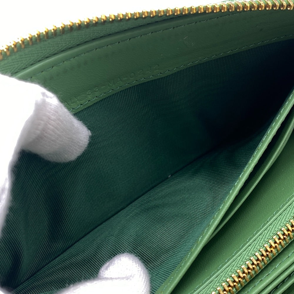 Dior Long Wallet Purse 33-MA-0242 leather green dior caro Round zip wallet Women Used Authentic