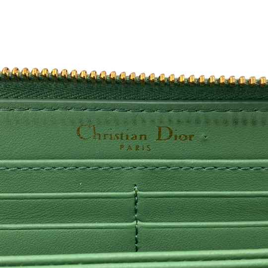 Dior Long Wallet Purse 33-MA-0242 leather green dior caro Round zip wallet Women Used Authentic