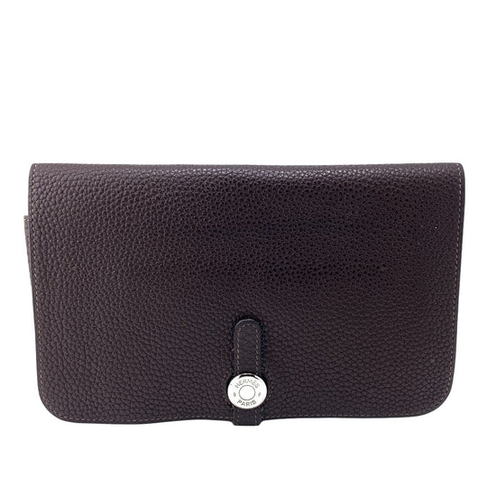 HERMES Bifold Wallet Leather, Taurillon Clemence Dark brown Taurillon Clemence Dogon GM Women Used Authentic