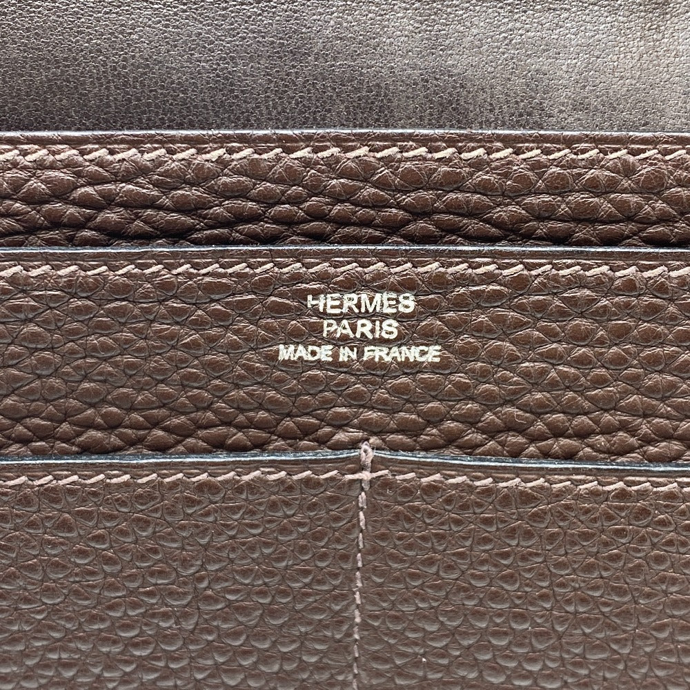 HERMES Bifold Wallet Leather, Taurillon Clemence Dark brown Taurillon Clemence Dogon GM Women Used Authentic