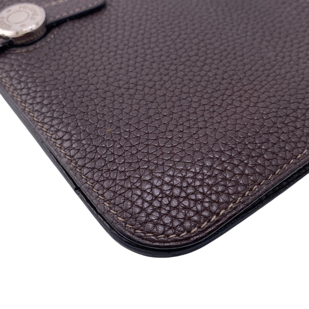 HERMES Bifold Wallet Leather, Taurillon Clemence Dark brown Taurillon Clemence Dogon GM Women Used Authentic