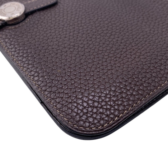 HERMES Bifold Wallet Leather, Taurillon Clemence Dark brown Taurillon Clemence Dogon GM Women Used Authentic