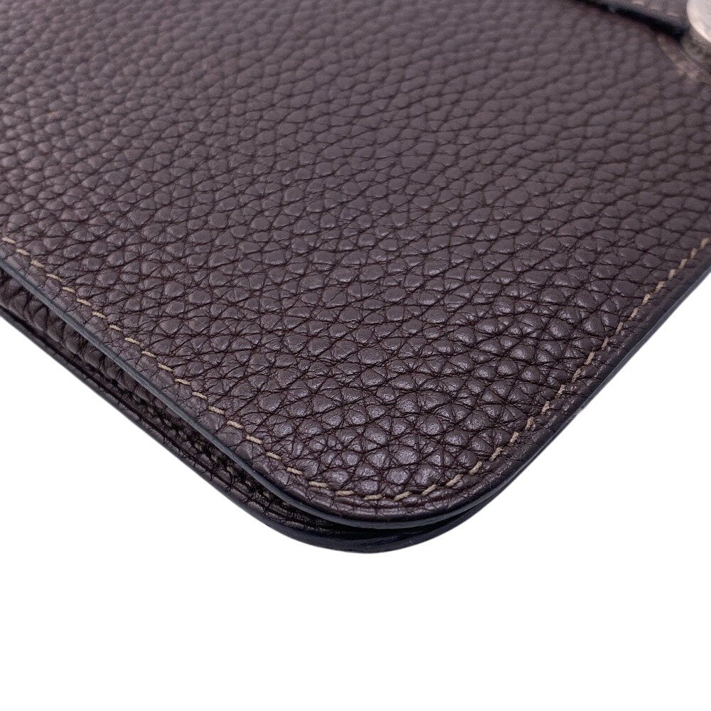 HERMES Bifold Wallet Leather, Taurillon Clemence Dark brown Taurillon Clemence Dogon GM Women Used Authentic