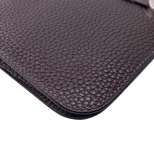 HERMES Bifold Wallet Leather, Taurillon Clemence Dark brown Taurillon Clemence Dogon GM Women Used Authentic