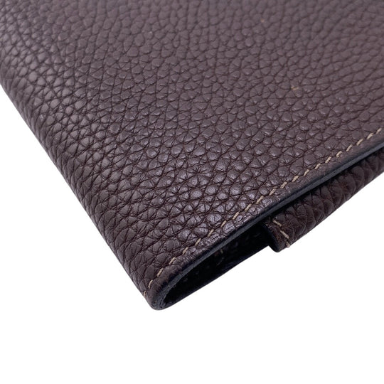 HERMES Bifold Wallet Leather, Taurillon Clemence Dark brown Taurillon Clemence Dogon GM Women Used Authentic