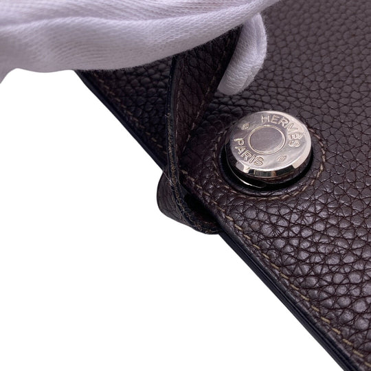 HERMES Bifold Wallet Leather, Taurillon Clemence Dark brown Taurillon Clemence Dogon GM Women Used Authentic