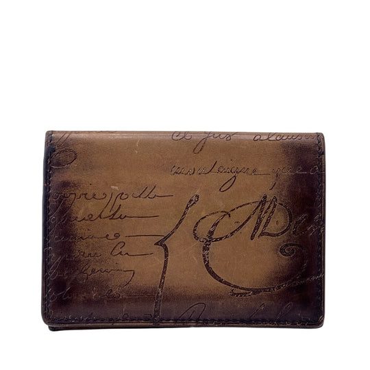 Berluti name card holder leather Brown Calligraphy mens Used Authentic