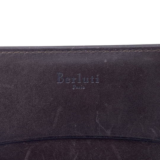 Berluti name card holder leather Brown Calligraphy mens Used Authentic